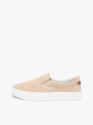 khaki suede slip-on cupsole trainers for men tommy hilfiger