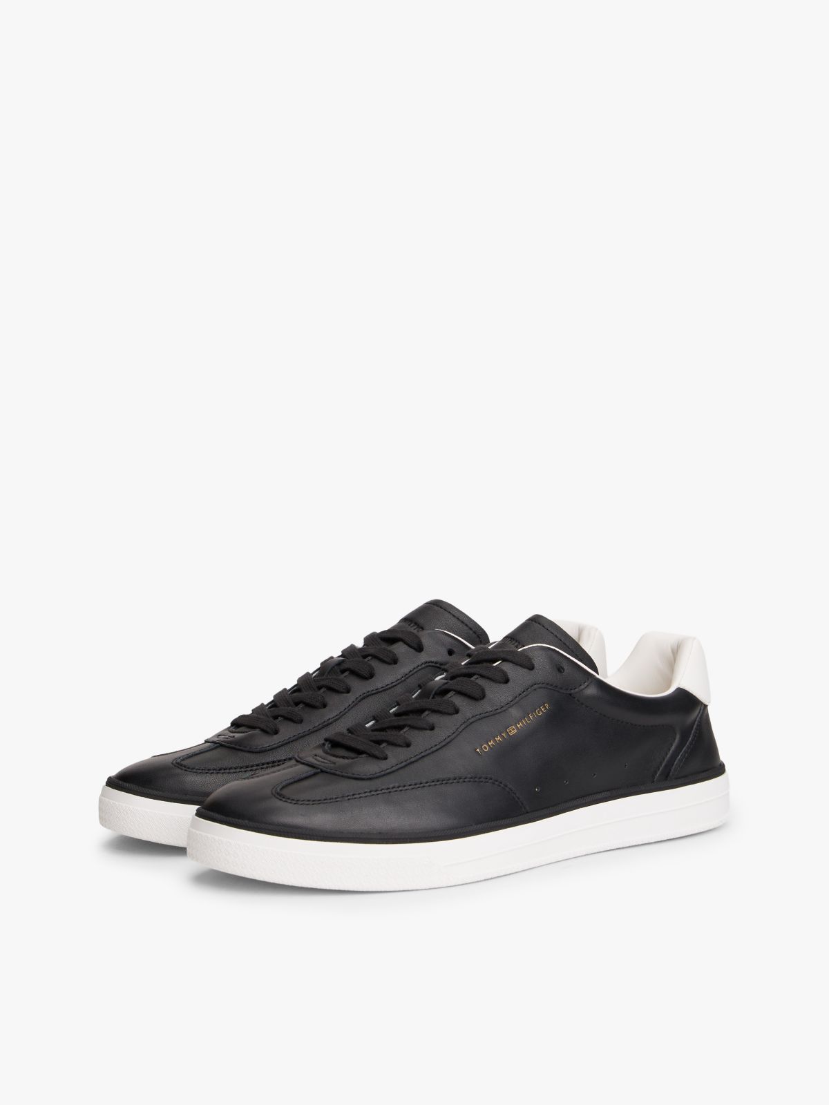Luxe Metallic Logo Leather Trainers — Black
