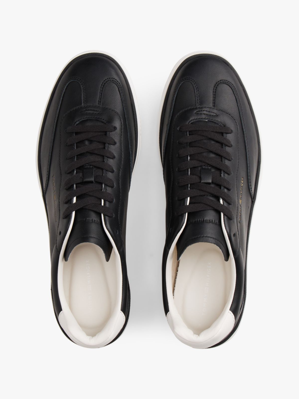 Luxe Metallic Logo Leather Trainers — Black