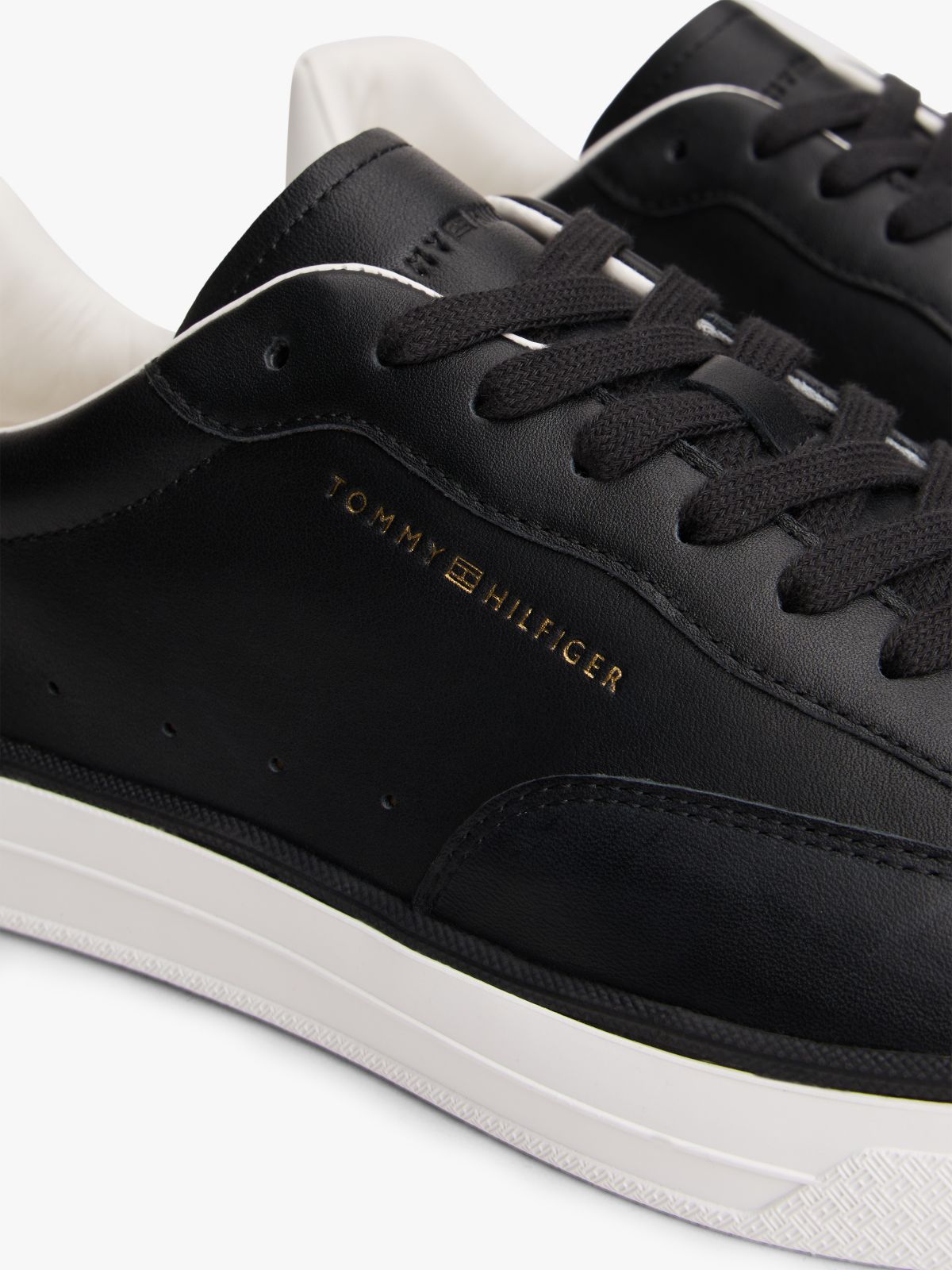 Luxe Metallic Logo Leather Trainers — Black