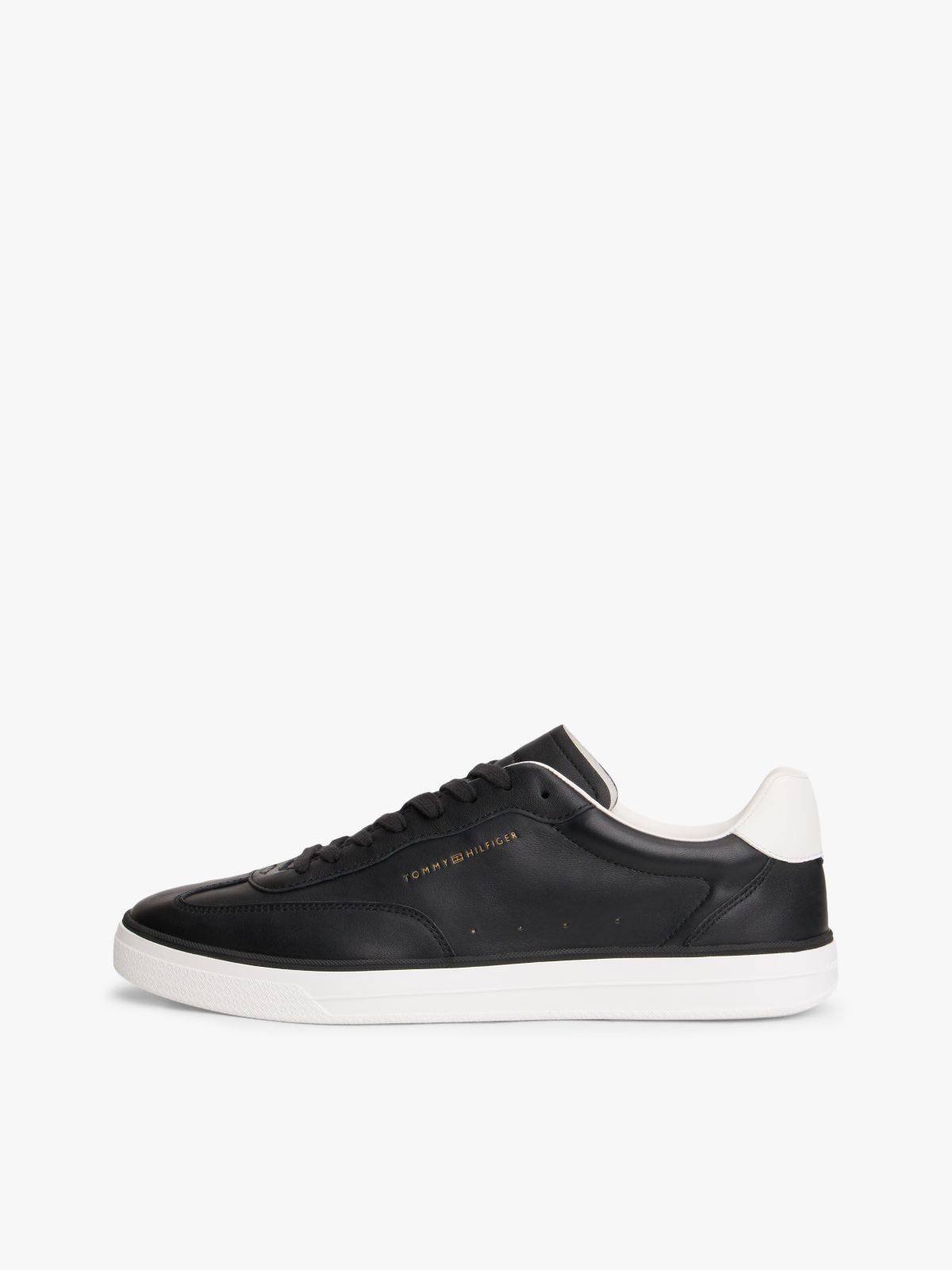 Luxe Metallic Logo Leather Trainers — Black