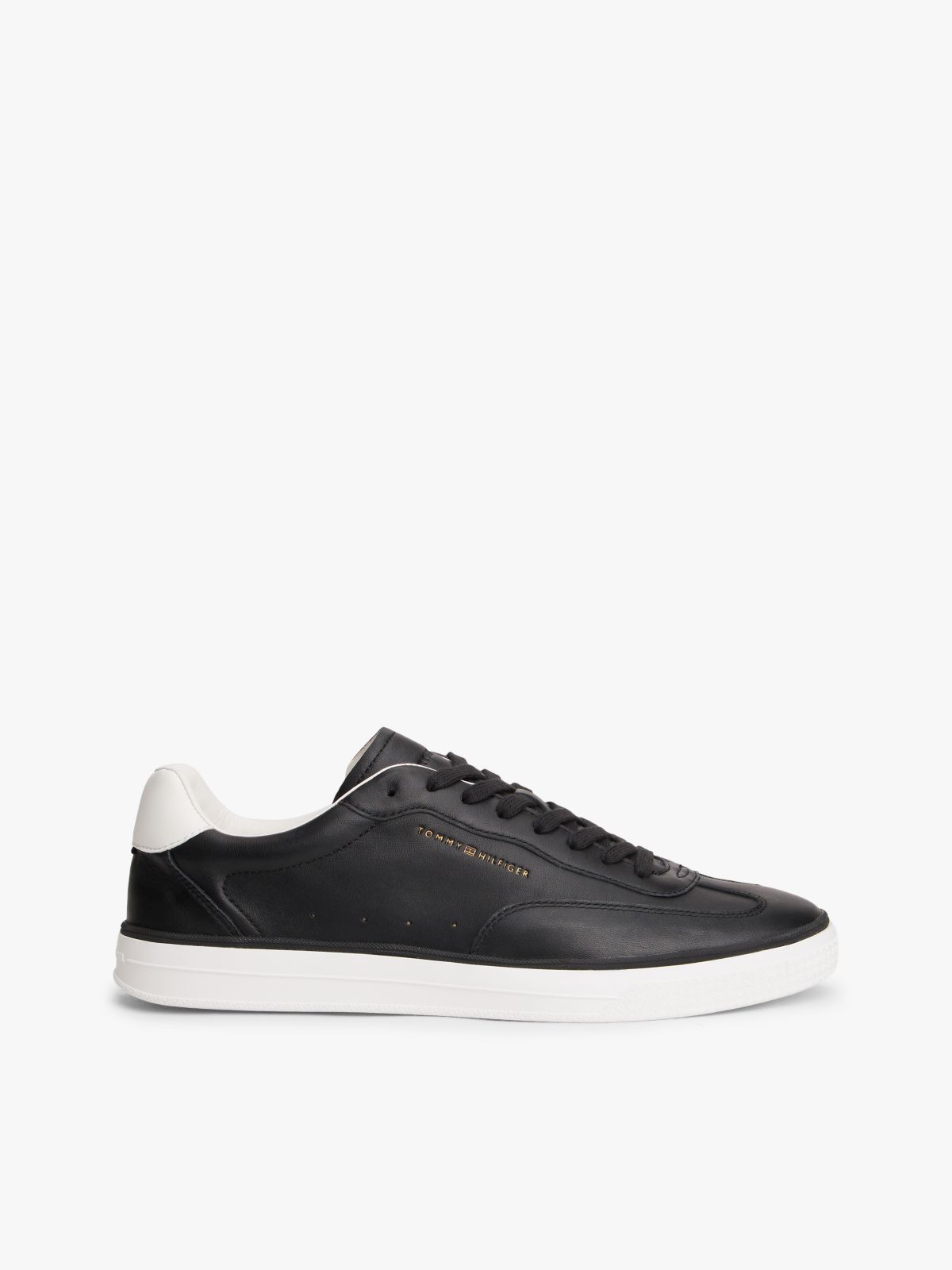 Luxe Metallic Logo Leather Trainers — Black