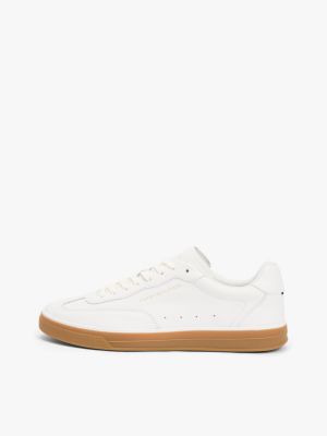 sneakers luxe in pelle con logo metallizzato bianco da uomini tommy hilfiger