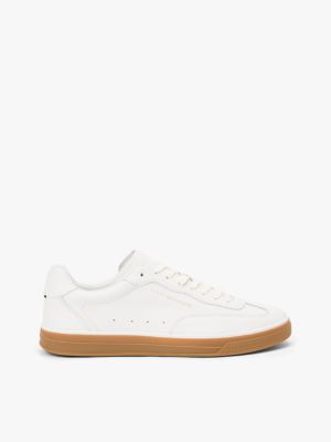 sneakers luxe in pelle con logo metallizzato white da uomini tommy hilfiger