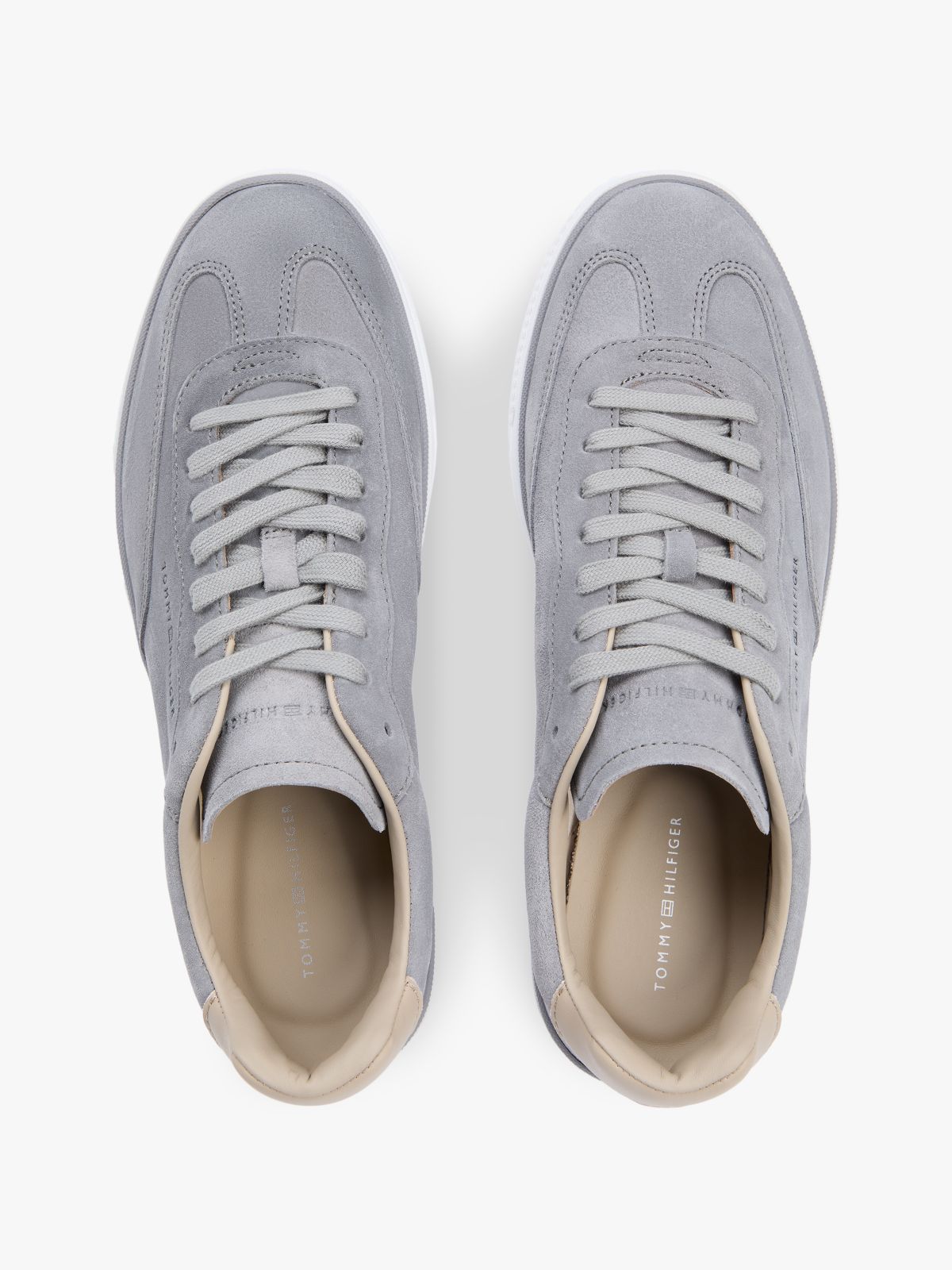 Luxe Embossed Logo Suede Trainers — Grey