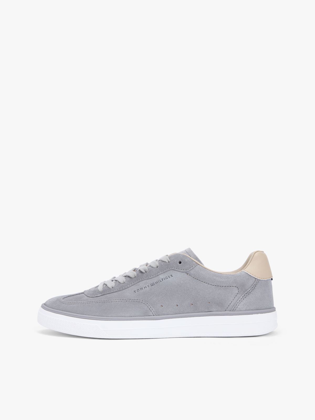 Luxe Embossed Logo Suede Trainers — Grey