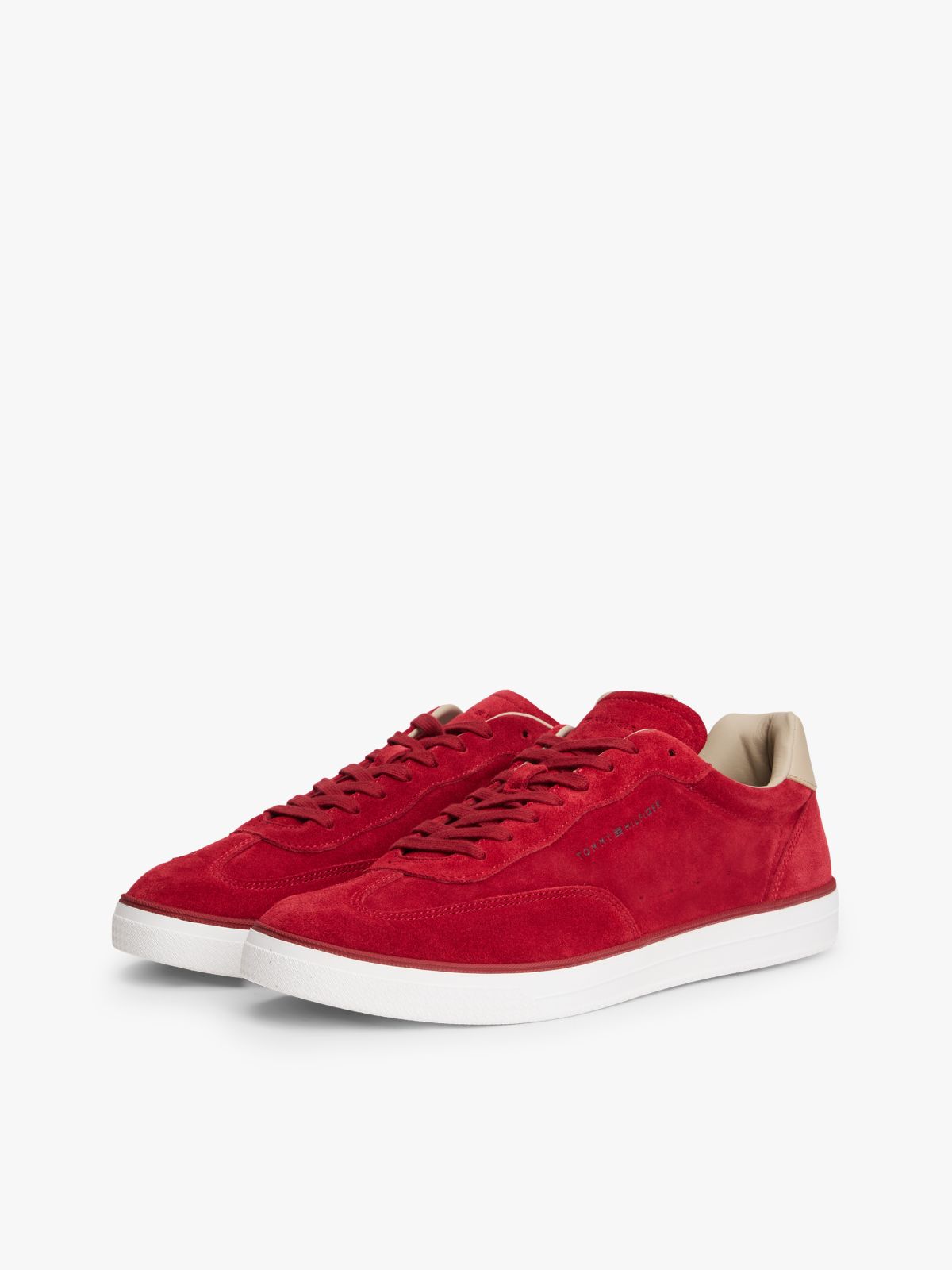 Luxe Embossed Logo Suede Trainers — Red