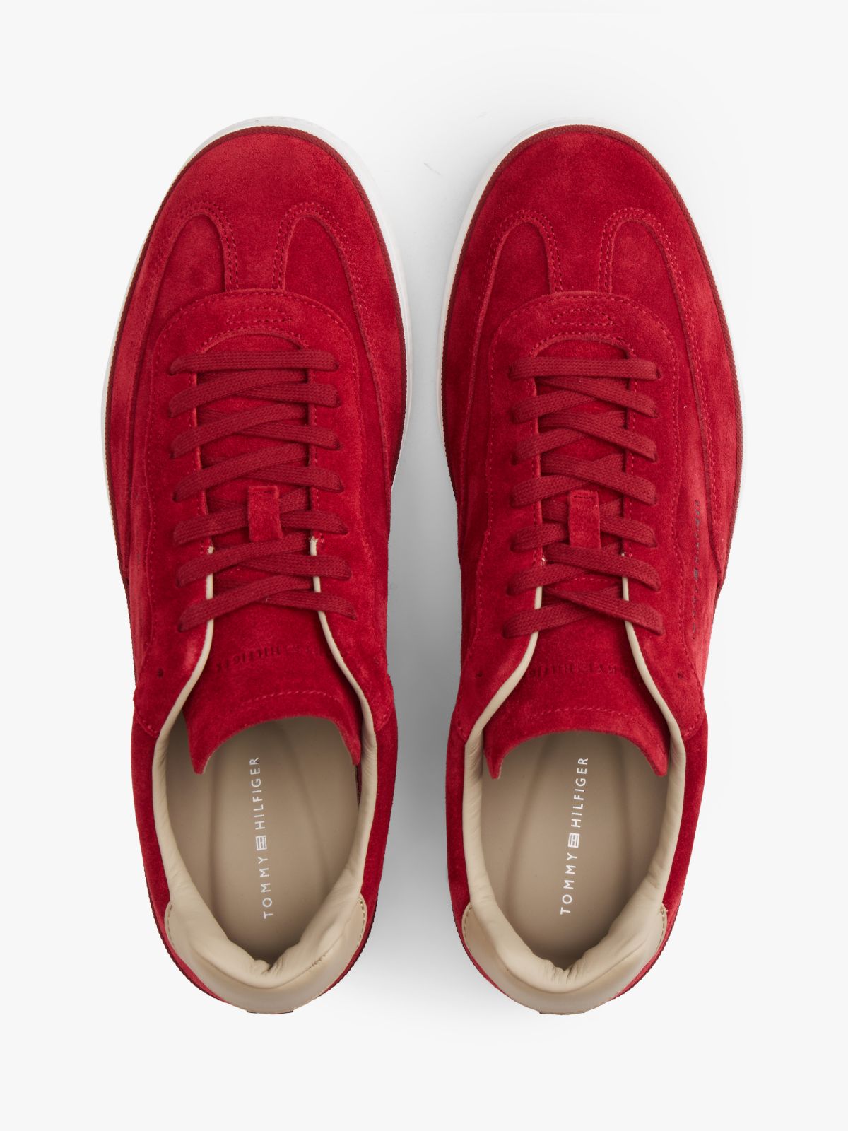 Luxe Embossed Logo Suede Trainers — Red