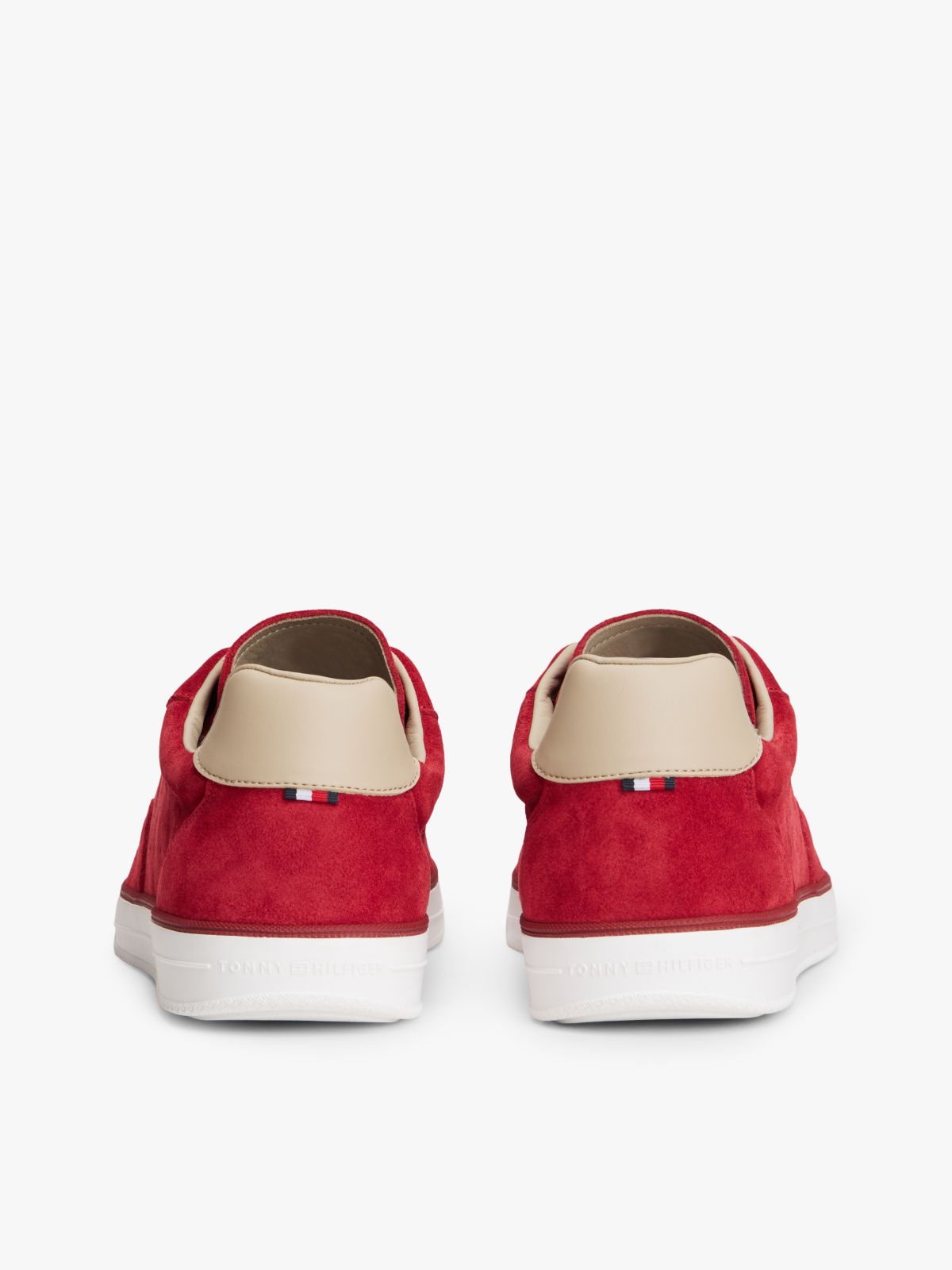 Luxe Embossed Logo Suede Trainers — Red
