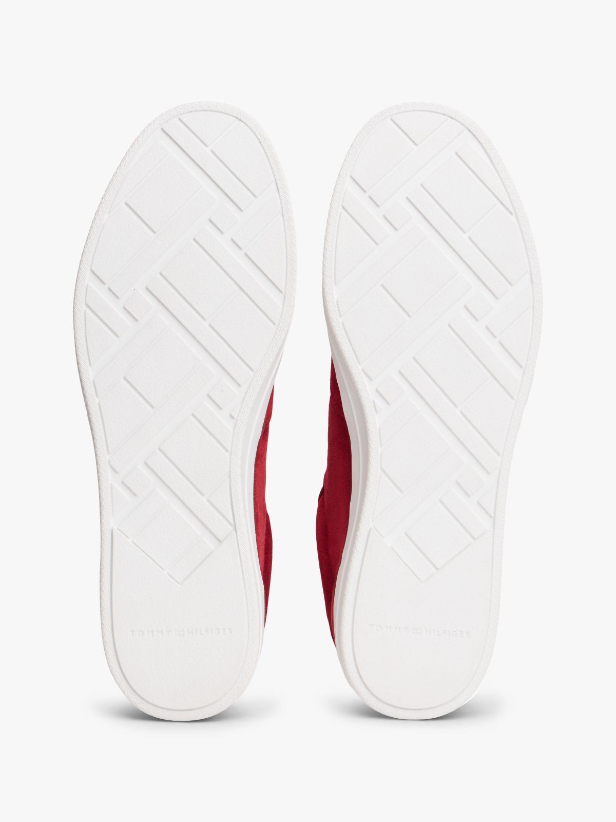 Luxe Embossed Logo Suede Trainers — Red