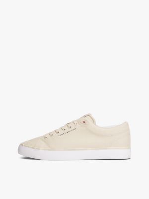 sneakers in tela con logo beige da uomini tommy hilfiger