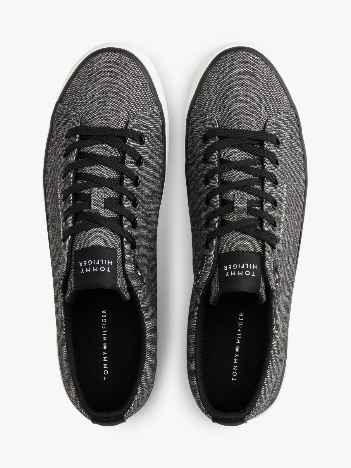 Linen Chambray Jacquard Trainers — Black