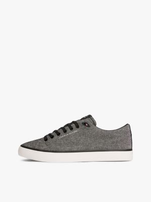 sneakers in chambray di lino con logo nero da uomini tommy hilfiger