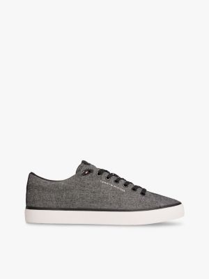 sneakers in chambray di lino con logo black da uomini tommy hilfiger