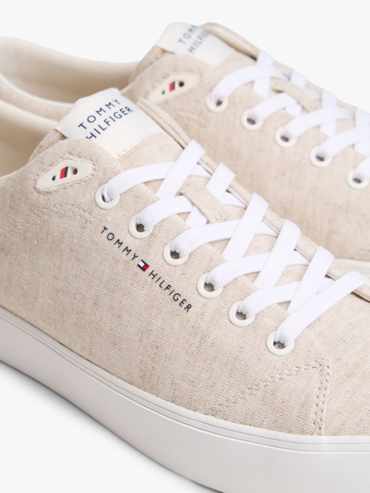 Linen Chambray Jacquard Trainers — White
