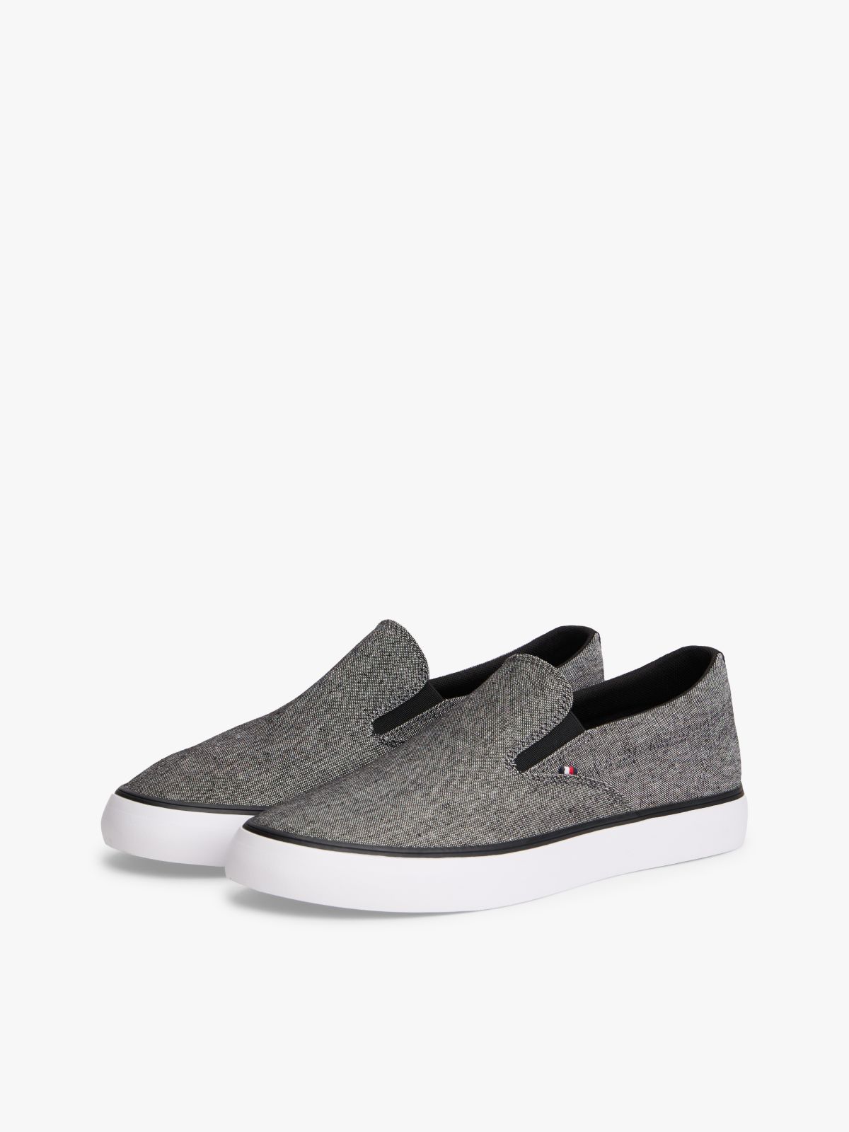 Linen Chambray Jacquard Slip-On Trainers — Black