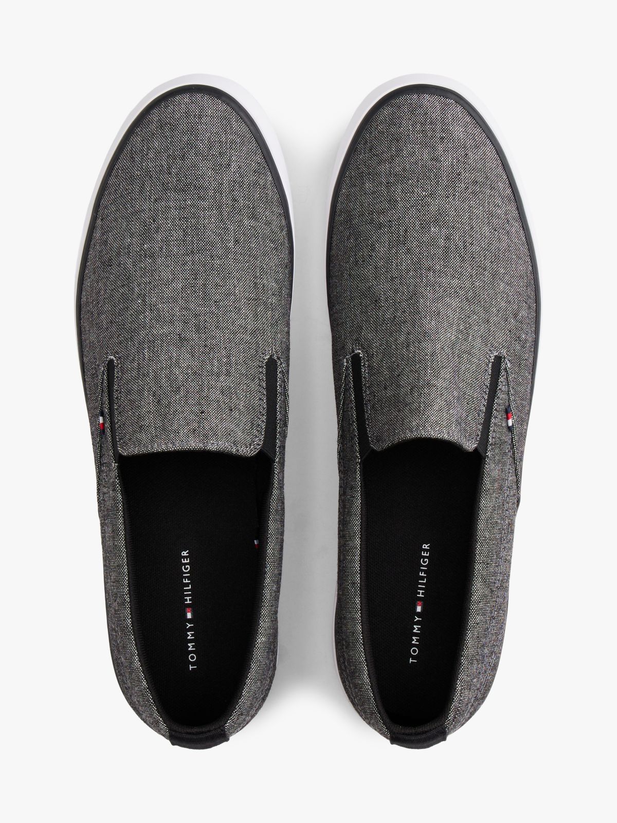 Linen Chambray Jacquard Slip-On Trainers — Black