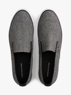 Linen Chambray Jacquard Slip-On Trainers — Black 3