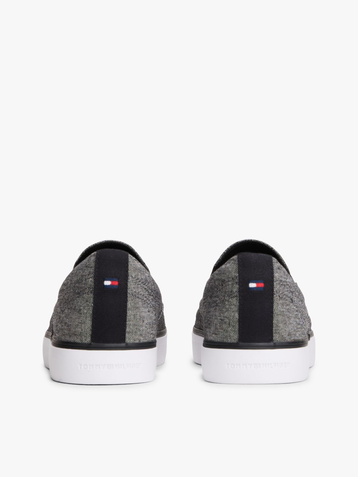 Linen Chambray Jacquard Slip-On Trainers — Black