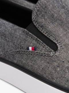 Linen Chambray Jacquard Slip-On Trainers — Black 6