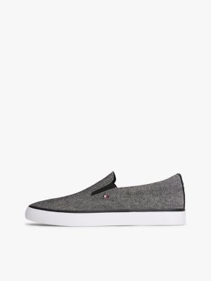 black linen chambray jacquard slip-on trainers for men tommy hilfiger
