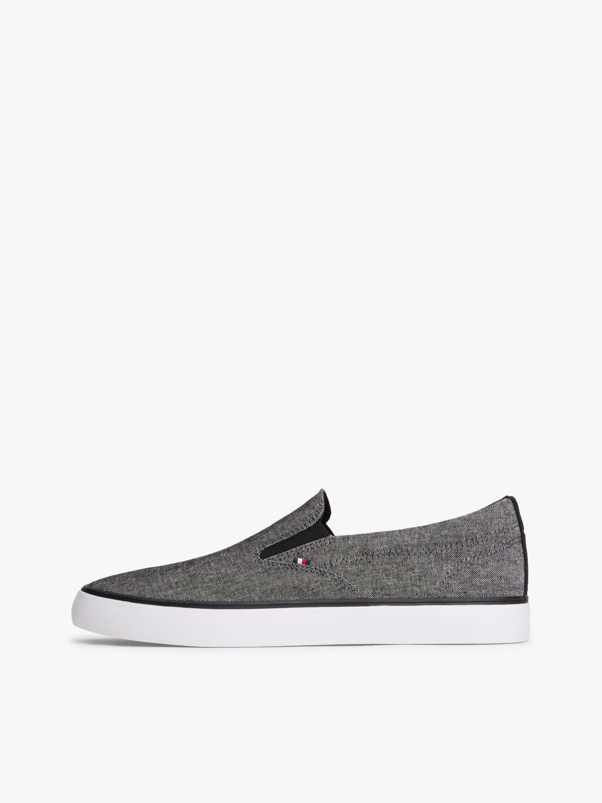 Linen Chambray Jacquard Slip-On Trainers — Black