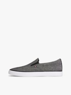 Linen Chambray Jacquard Slip-On Trainers — Black 7