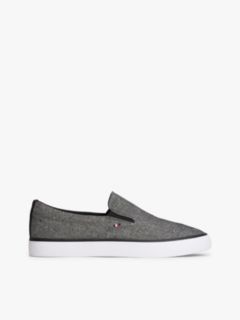 Linen Chambray Jacquard Slip-On Trainers — Black 1