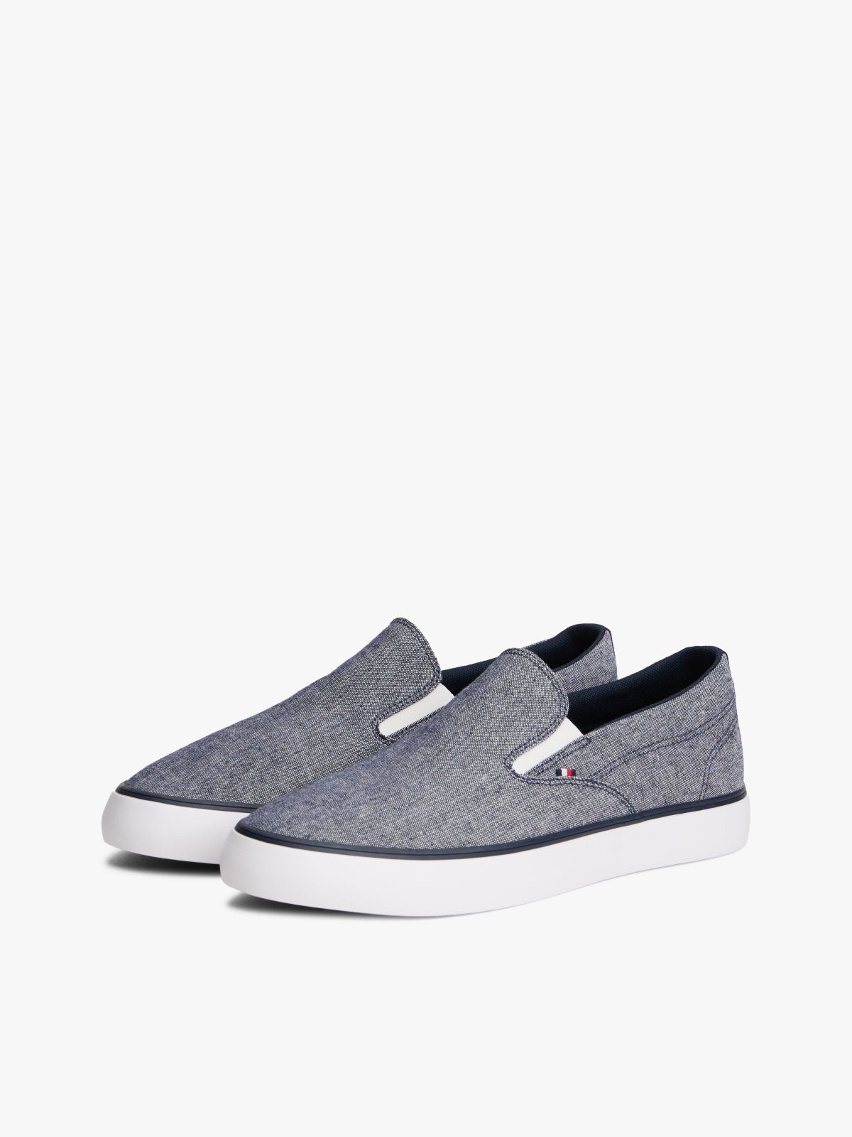 Linen Chambray Jacquard Slip-On Trainers — Blue