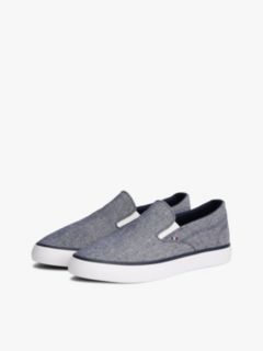 Linen Chambray Jacquard Slip-On Trainers — Blue 2