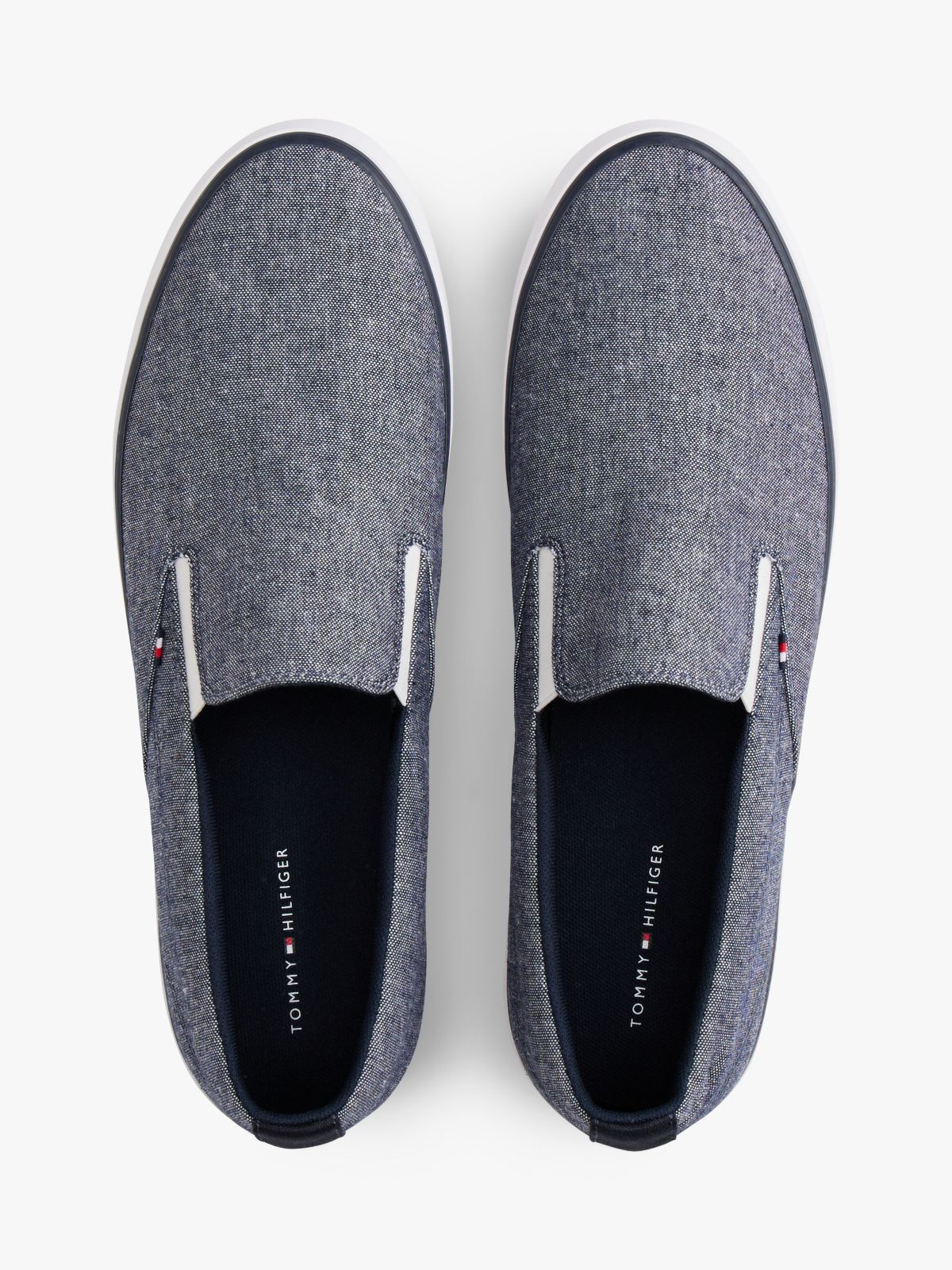 Linen Chambray Jacquard Slip-On Trainers — Blue