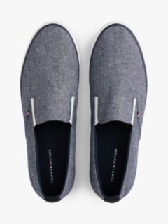 Linen Chambray Jacquard Slip-On Trainers — Blue 3