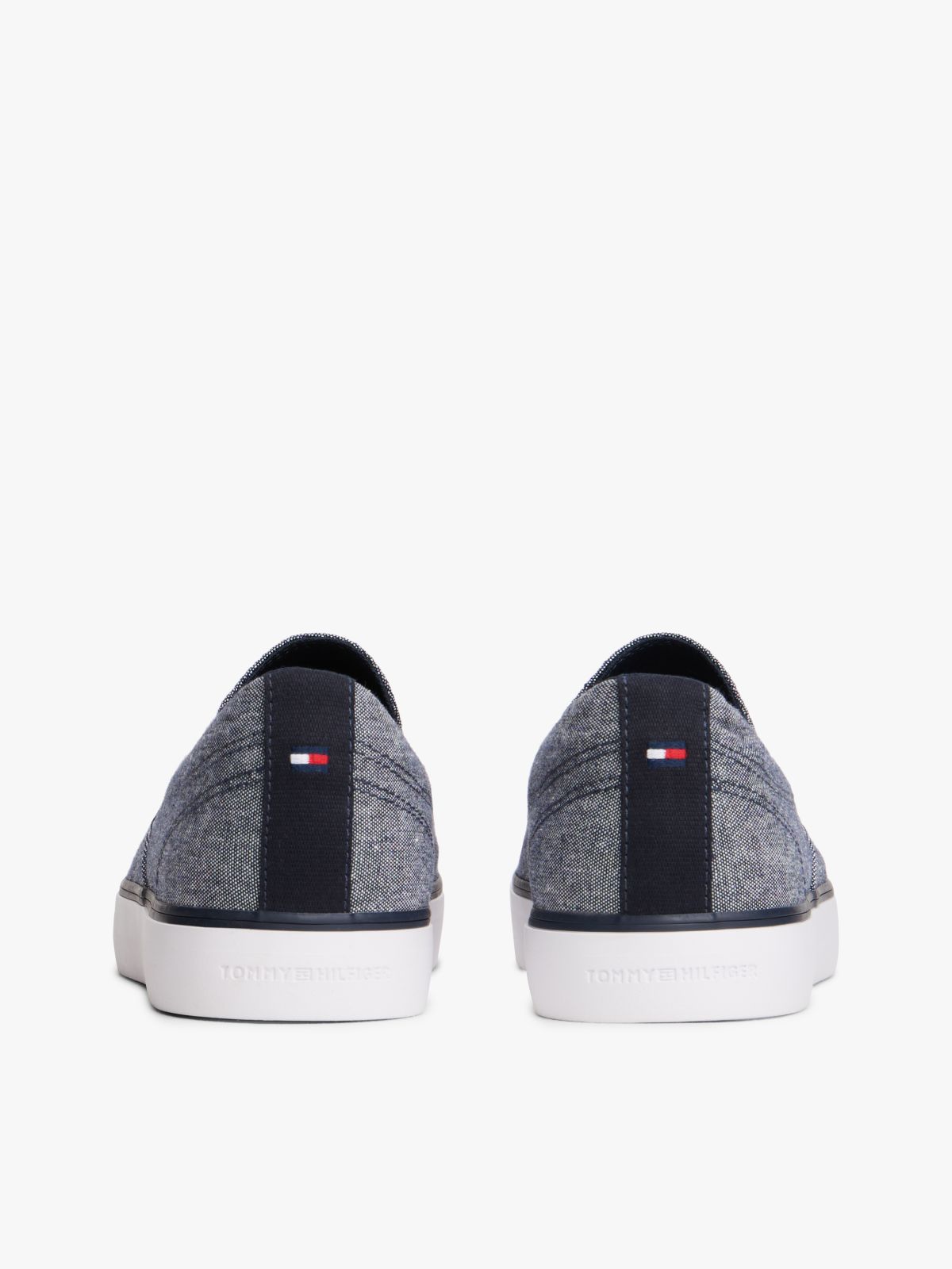 Linen Chambray Jacquard Slip-On Trainers — Blue