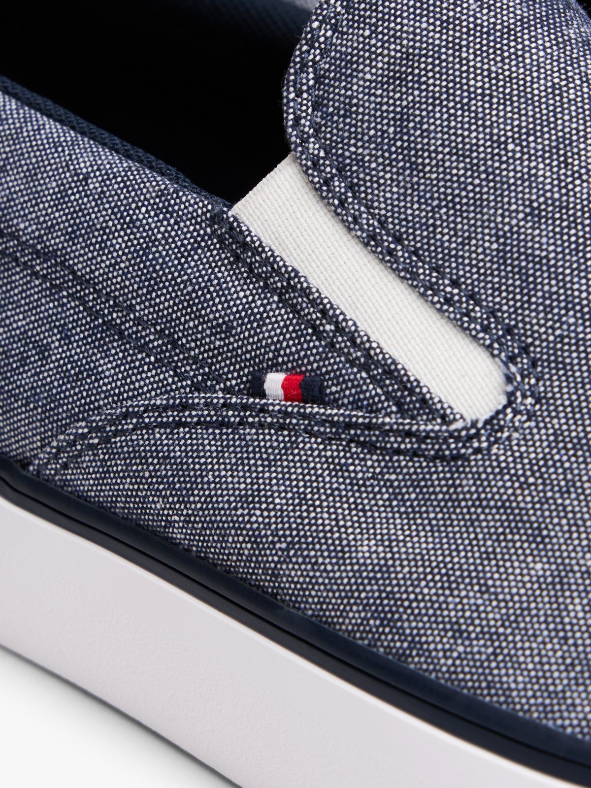 Linen Chambray Jacquard Slip-On Trainers — Blue
