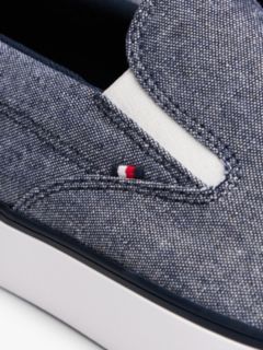 Linen Chambray Jacquard Slip-On Trainers — Blue 6