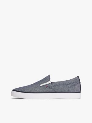 blue linen chambray jacquard slip-on trainers for men tommy hilfiger