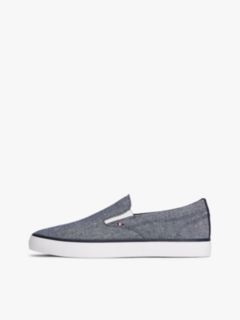 Linen Chambray Jacquard Slip-On Trainers — Blue 7