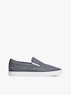 blue linen chambray jacquard slip-on trainers for men tommy hilfiger