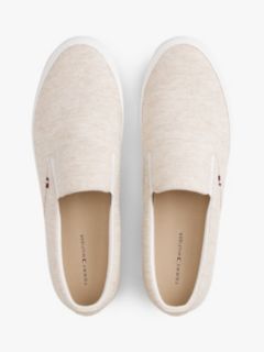 Linen Chambray Jacquard Slip-On Trainers — White 3