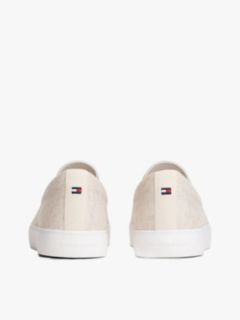 Linen Chambray Jacquard Slip-On Trainers — White 4