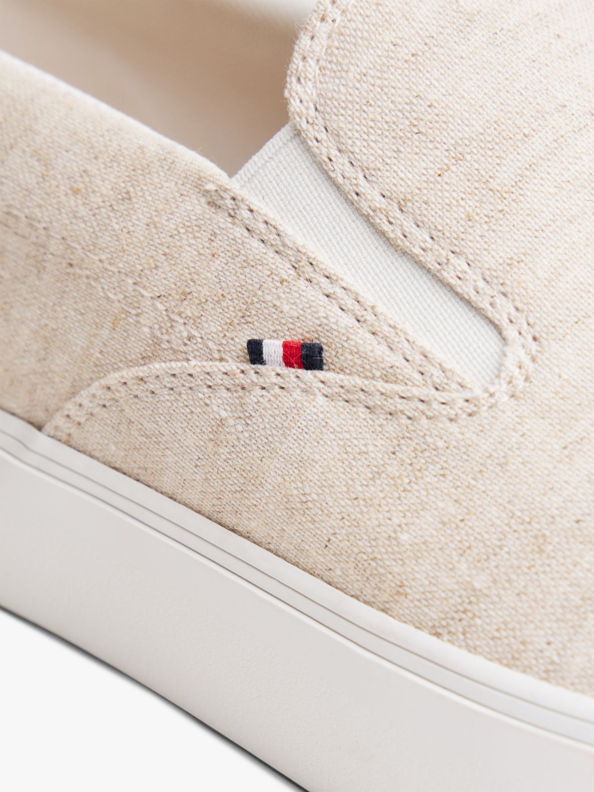 Linen Chambray Jacquard Slip-On Trainers — White
