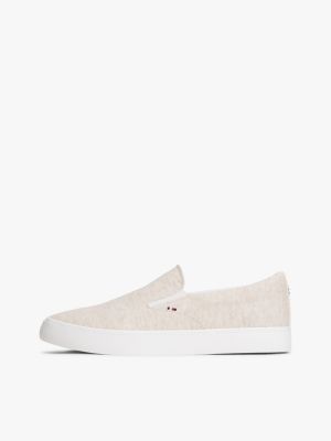 white linen chambray jacquard slip-on trainers for men tommy hilfiger