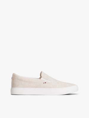 white linen chambray jacquard slip-on trainers for men tommy hilfiger