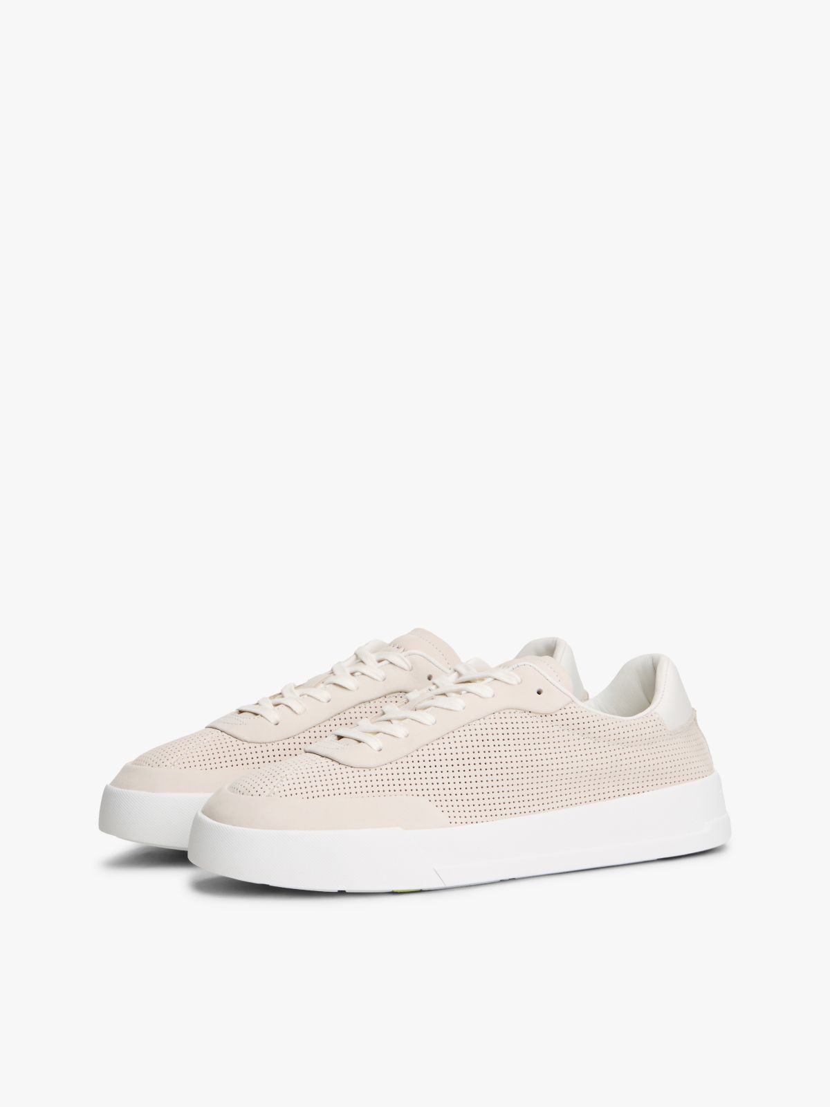 Ventilation Detail Leather Court Trainers — Beige