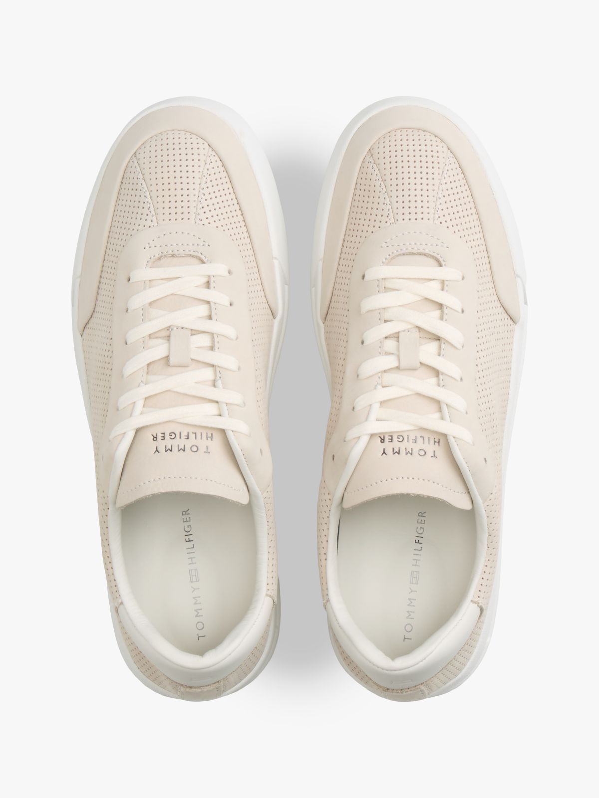 Ventilation Detail Leather Court Trainers — Beige