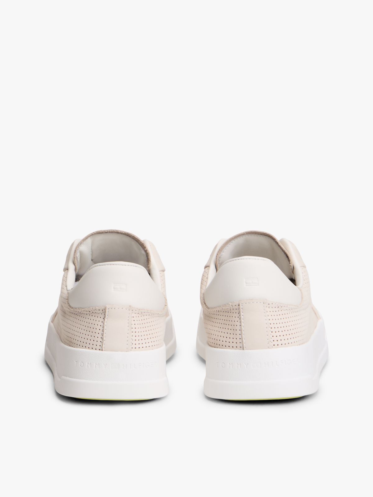Ventilation Detail Leather Court Trainers — Beige