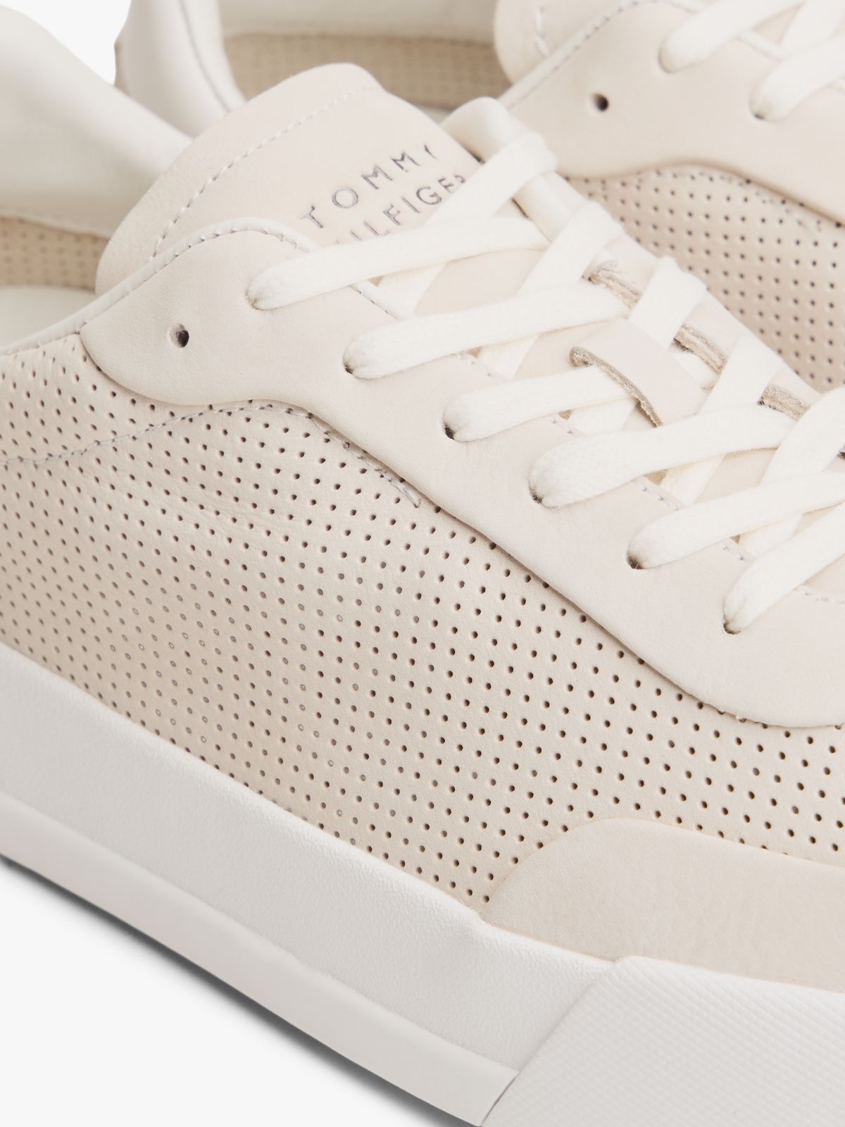 Ventilation Detail Leather Court Trainers — Beige