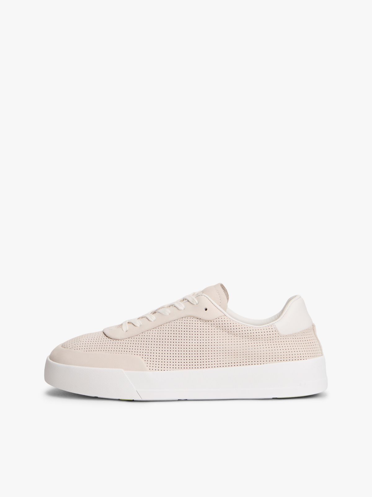Ventilation Detail Leather Court Trainers — Beige