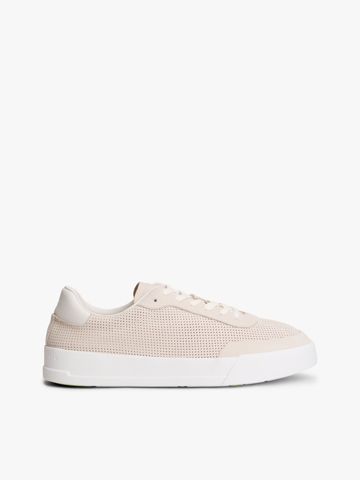 Ventilation Detail Leather Court Trainers — Beige