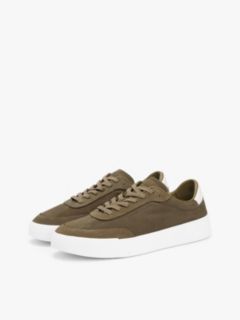 Ventilation Detail Leather Court Trainers — Green 2